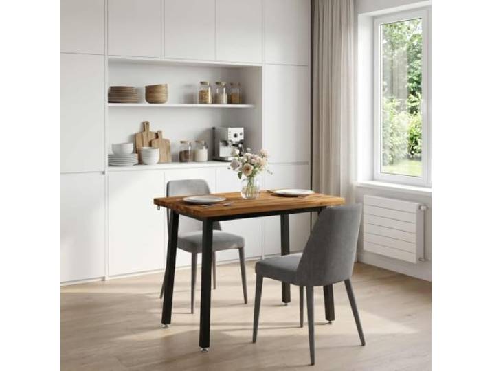HAQWRDQSG Esstisch 90x55x75 cm Massivholz Akazie Holztisch Küchentisch Kompakter Tisch aus Echtholz mit schwarzen Stahlbeinen und verstellbaren Füßen für Stabilität im Esszimmer und Wohnzimmer.
