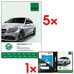Sigel 5x Fahrtenbuch »FA513« (A5 hoch) inkl. Fahrtenbuch-Einband »EF510« (für A5 hoch) weiß, 14.8x21 cm