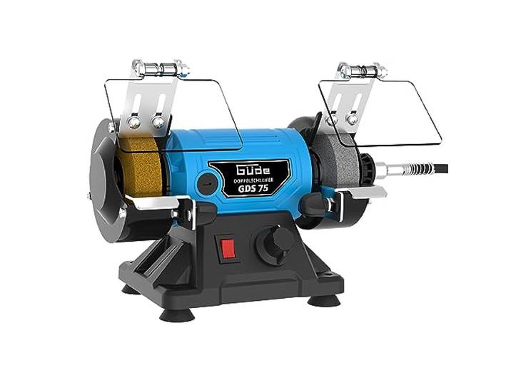 Güde 55231 Doppelschleifer GDS 75 (100 TLG Schleifzubehör-Set, feines Arbeiten durch einstellbare Antriebswelle),Blau
