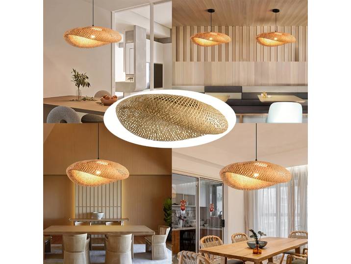 Abat-jour suspendu bohème en bambou tissé à la main Abat-jour rustique CE 220V Décoration artisanale pour la maison de la ferme