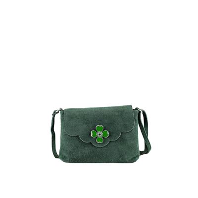 Umhängetasche ALLGÄU REBELL "Blümchen", Damen, Gr. B/H/T: 26cm x 18cm x 5cm onesize, grün, Leder, Taschen Umhängetasche, Designed im Allgäu