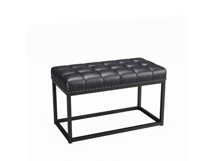 Banc Capitonné Noir 92x46x55cm Assise Similicuir Confortable Structure Métallique Industriel Parfait Pour Entrée Chambre Et Salon