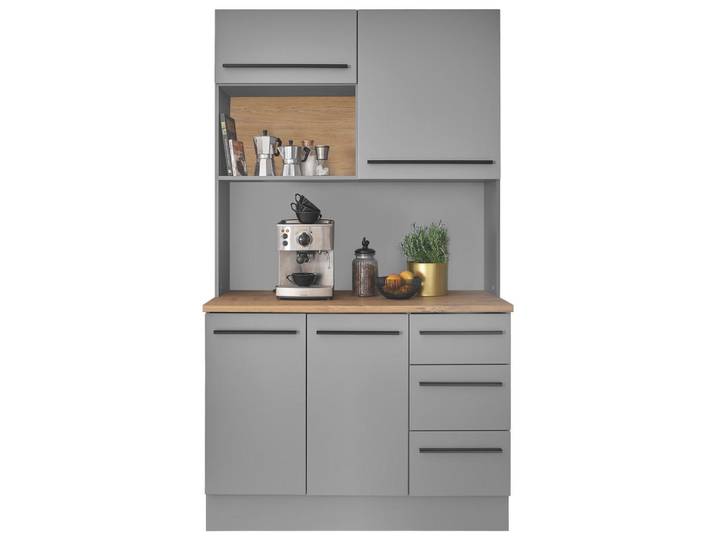 P & B Buffet, Grau, Eichefarben, Kunststoff, 2 Fächer, 3 Schublade(n) Schubladen, 120x211x60 cm, Beimöbel erhältlich, Küchen, Küchenmöbel, Buffetschränke