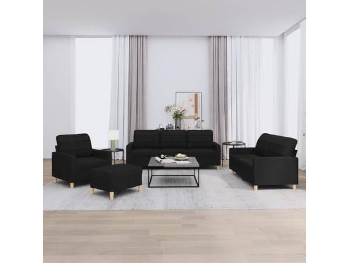 SECOLI Sofa Set 3 2 1 Wohnzimmer Sofa garnituren 3-2-1 Wohnzimmer Set Couch Lounge Couch Sofa Couch für Wohnzimmer-4-tlg-Schwarz-Stoff