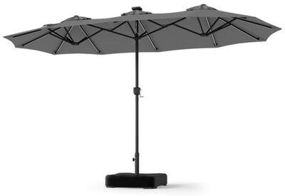 Costway 13 FT Double-Sided Patio Umbrella with 108 LED Lights and Base Included-Gray