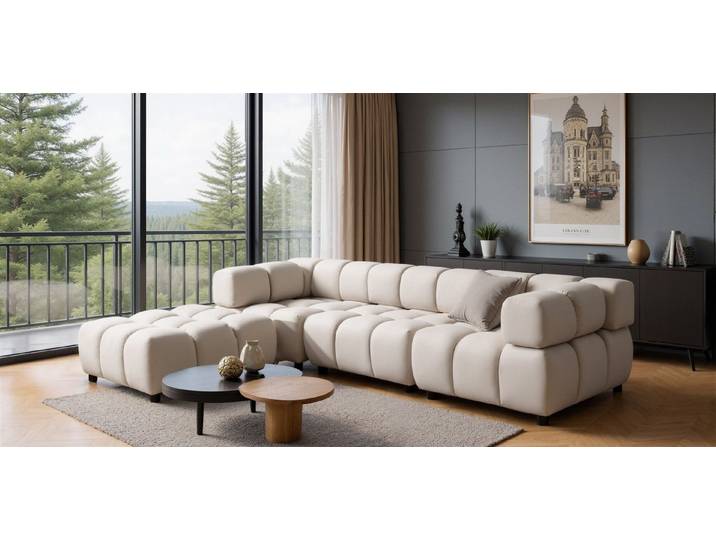 Fun Möbel 3-Sitzer Designersofa FLOW inkl.1xPolsterhocker in Stoff Bluvel, mit Hockern zum Ecksofa erweiterbar, zum Ecksofa erweiterbar