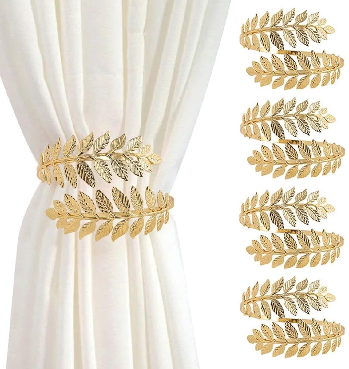 Set van 4 gouden gordijnhaken met bladdecoratie van SolidKeus