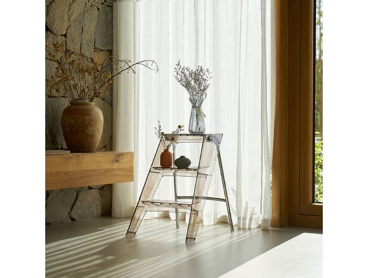 Échelle pliante créative en acrylique transparent, en plastique, pour usage domestique, épaissie, à trois marches, pour intérieur, orange