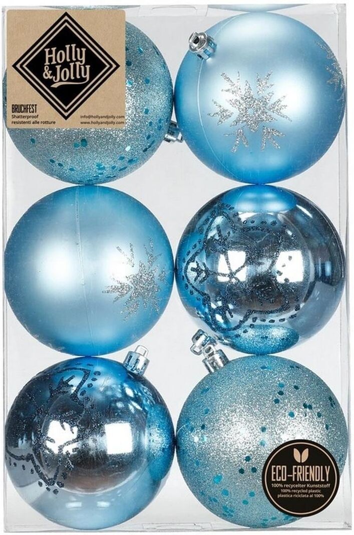 Weihnachtsbaumkugel "Holly & Jolly Weihnachtskugel dekoriert, 8 cm, 6 Stück", blau (ozeanblau), Weihnachtsbaumkugeln, Weihnachtsbaumkugel ozeanblau Einheitsgröße