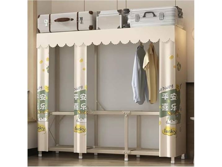 MmcdylyhEU Tragbarer, Faltbarer Kleiderschrank mit Abdeckung, L, stehender Kleiderständer, einfache Montage, Kleidungsstück for Schlafzimmer, stilvoll(Yellow 2,75cm/29.5inch)