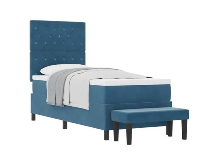 KTHLBRH Boxspringbett mit Kissen dunkelblau 200 x 80 cm Samt Kopfteil aus Samt, Holzstruktur, mittelharter Schaumstoff, modernes Design, einfach