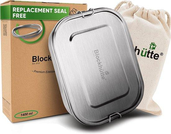 Unyqoos Roestvrijstalen lunchbox 1400 ml - Lekdichte Bento-stijl lunchbox met compartimenten en scheidingswand
