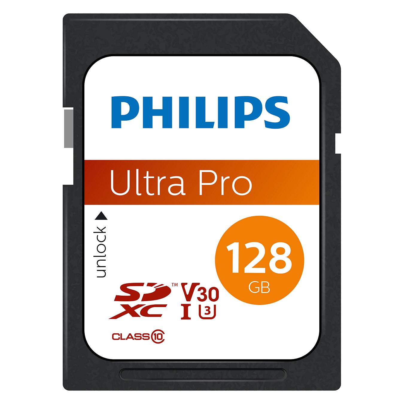 Philips SDXC Card 128GB Class 10 UHS-I U3 V30 A1 (128 GB, SDXC, U3, UHS-I) (FM12SD65B/00)