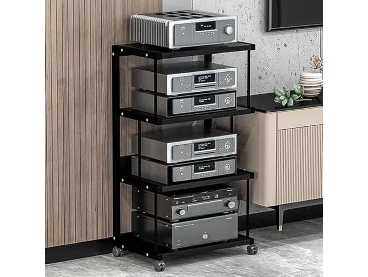 ZIGTUEI HiFi Rack, HiFi Regal, Multifunktionales Ablageregal, Mobiles Audio-Rack-Schrank, Offenes Audio-Aufbewahrungsregal, für Wohnzimmer,Schlafzimmer,Büro,Wohnheim(Black,115cm/45.3in)