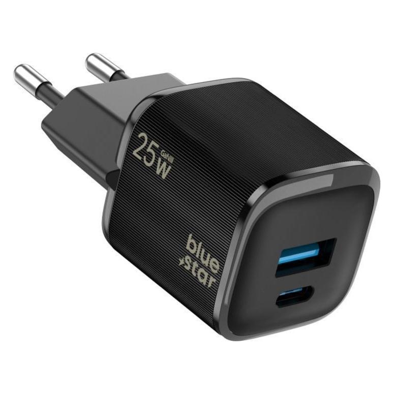 Blue Star Premier Adapter Blue Star Handy-Ladegerät Blue Star Nano GaN USB-C + USB-A QC4.0 PD 3A 25W VT-331 schwarz (25 W, 2 Ports) (5903396460227)