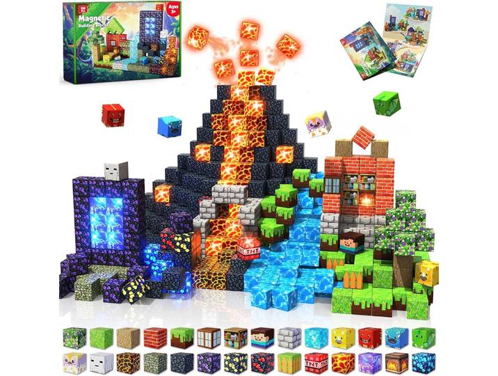 Athlix Magnetische Bausteine Bauwelt Spielzeug Jungen Ostern Geschenk Magnetspielbausteine, (300 St), Magnetspielbausteine, (100 St), Zufällige Blöcke, ab 3 Jahre