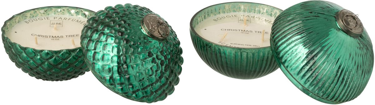 J-Line Geurkaars Kerstbal Groen Glas Small 2 stuks