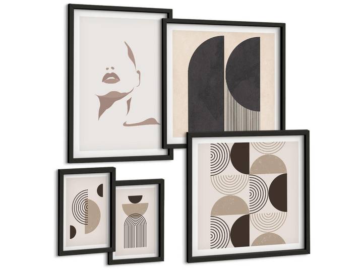 Tulup Bilder SET 5er Set - 50x50 cm & 20x30 cm & 40x60 cm Schwarzer Rahmen - Abstrakte Gesichtsformen, Kunststoff, Rechteckig, 40x60 cm, gerahmt, Bilder & Rahmen, Bilder
