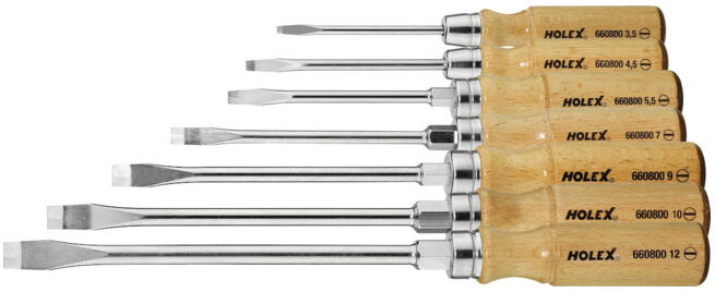 Holex Jeu de tournevis pour visà fente, avec manche en bois, Nombre de tournevis: 7 (660810 7)