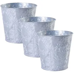 H&D Manufaktur Jinfa® | Metalltöpfe verzinkt | Zink | Höhe: 9,9 cm, Ø 13,2 cm | 3 verzinkte Metalltöpfe mit 3D-Look | Pflanztopf, Aschenbecher oder Dekoration