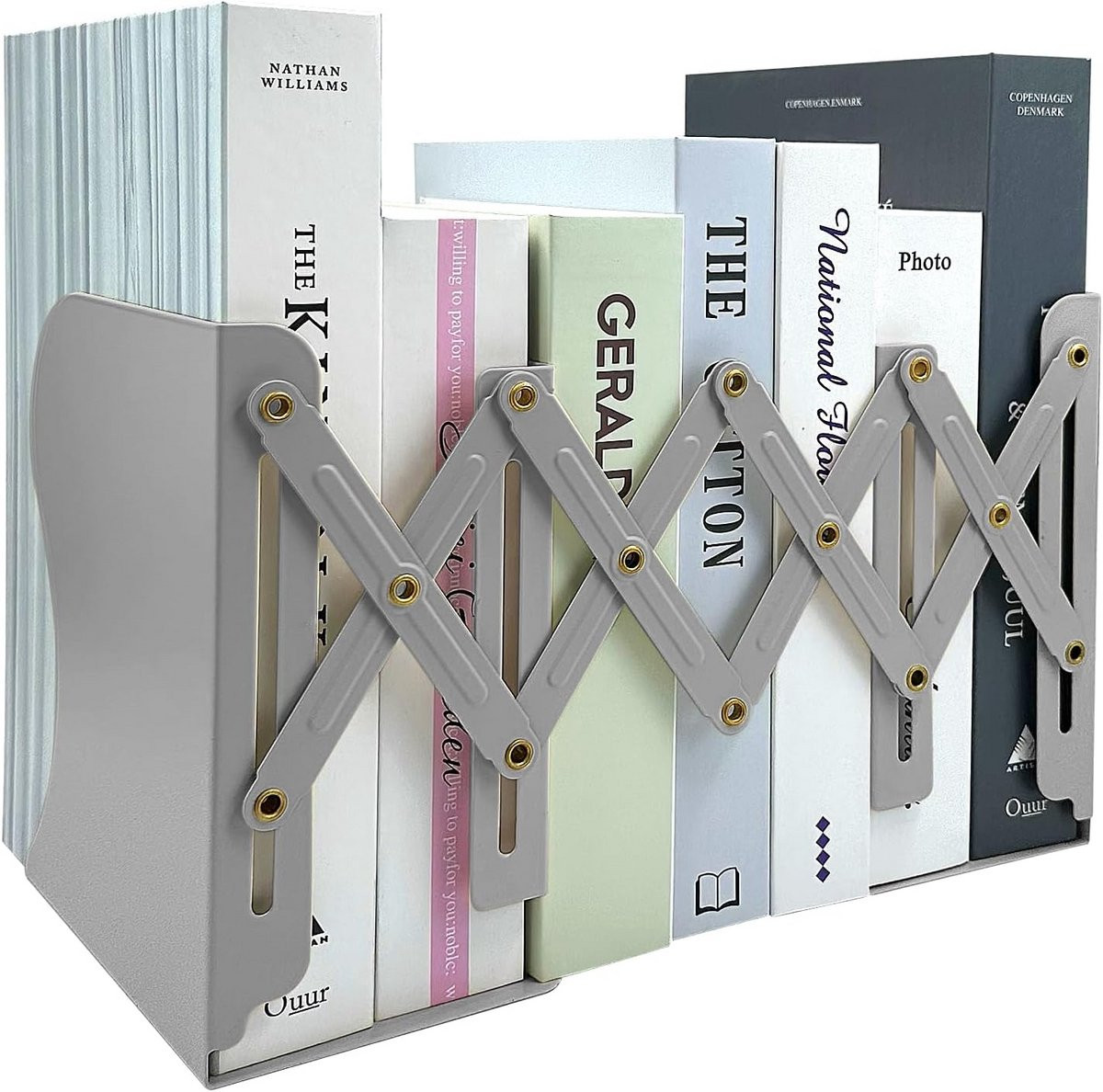 Verstelbare Metalen Boeksteunen – Zware Klemmen voor Boeken en Tijdschriften – Bureau Organizer Grijs