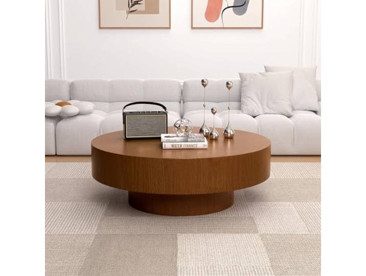 YYZIWYUN Brauner Runder Couchtisch Moderner Runder Beistelltisch Im Trommelstil Niedriger Couchtisch Im Mid-Century-Stil Für Wohnzimmer Und Wohnung,Brown 39.37 inch