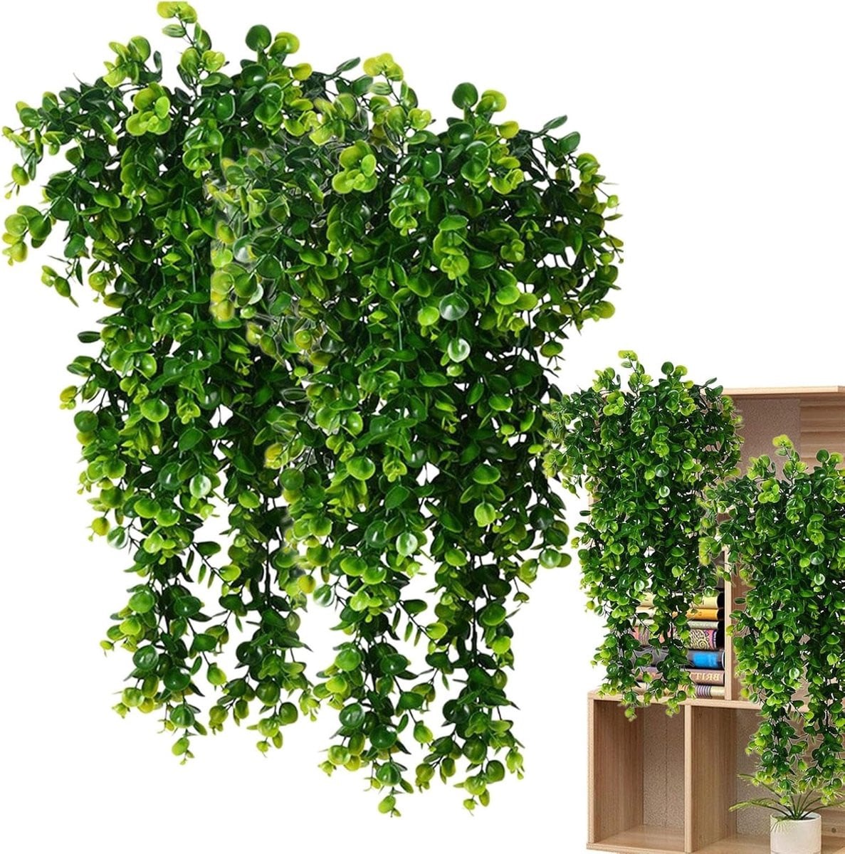 Set van 2 realistische kunstmatige hangplanten, groene nep wijnstokken, 80 cm