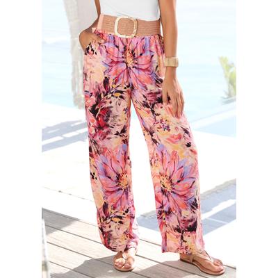 Palazzohose LASCANA "aus luftiger Webware", Damen, Gr. 34, N-Gr, pink (pink bedruckt), Web, Obermaterial: 100% Viskose, bedruckt, figurumspielend bodenlang, Hosen Palazzohose, mit Alloverprint, leichte Sommerhose aus luftiger Webware, Schlupfhose,...