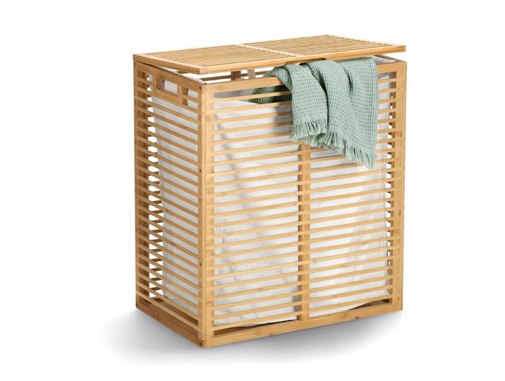 Wäschekorb ZELLER PRESENT, beige (natur), B:33cm H:61cm, Bambus, Baumwolle, Wäschesammler, Wäschekorb, hochwertig aus Bambus