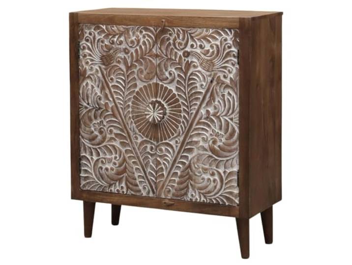 Kommode Nahema handgeschnitzt in Naturbraun im Vintage-Stil 107 cm Kommode Nahema wird aus Mango-Massivholz gefertigt. Handgeschnitzte Details ergänzen die natürliche Maserung des Holzes.