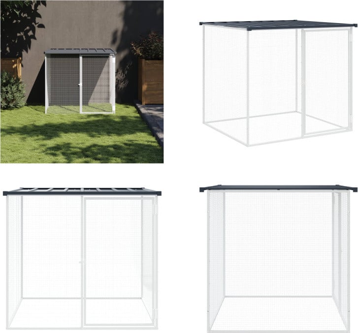 vidaXL Kippenren met dak, antraciet, B/D/H: 103 x 98 x 90 cm, verzinkt staal