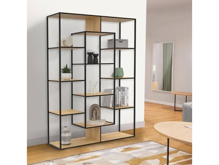 IDMARKET Etagère bibliothèque DETROIT avec 11 compartiments design industriel 143 cm