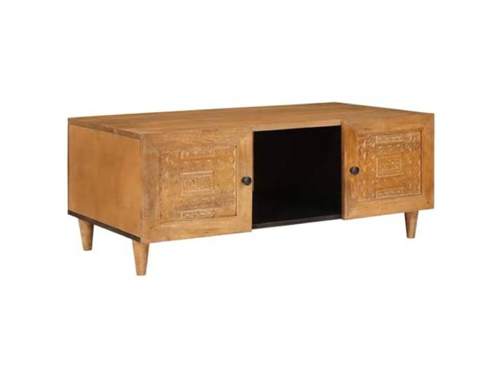 KMVXCVNM Couchtisch Massivholz Mango 100x54x40 cm Wohnzimmertisch Eleganter Sofatisch fürs Wohnzimmer mit 2 Türen für ordentliche Aufbewahrung, stabilen Standbeinen und Kontrastdesign.