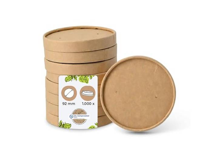 BIOZOYG Pappdeckel Eisbecher 1000 Stück Ø 92 mm Braun - Deckel beschichtet für Suppenterrine Einweg - Kartondeckel Membrandeckel für Suppenschale to go Salatschale Terrine Luftlöcher Takeaway
