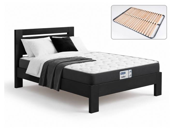 Lit + sommier + matelas Pack elio + confort + colibri Noir - Basika