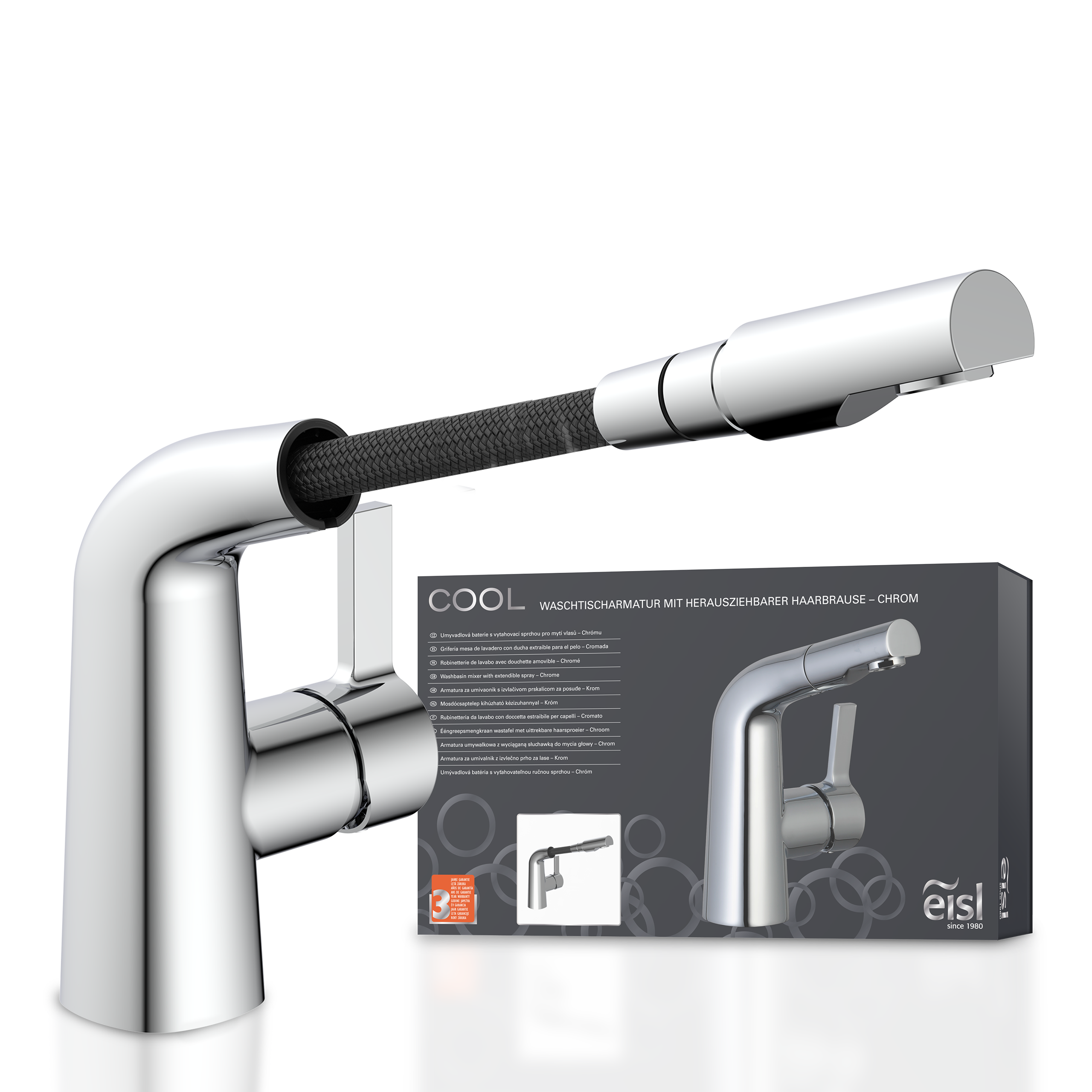 Waschtischarmatur EISL "COOL", silber (chrom), Messing, Armaturen, Waschtischarmatur, herausziehbare Brause, Mischbatterie, für Durchlauferhitzer geeignet chrom Einheitsgröße
