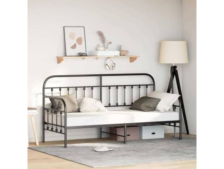 Pulverbeschichteter Stahlrahmen Zeitgemäßes Schlafzimmerdesign Flexibel 75 Tagesbettrahmen Schwarz 75 x 190 cm Metallbettgestell mit Lattenrost, stabiler Stahlrahmen als Schlafsofa und Gästebett für