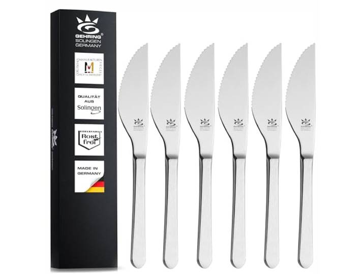 GEHRING Solingen Satino Pizza Messer 6 Stück I 11 cm Klingenlänge I grober Wellenschliff I Pizzamesser Edelstahl 6-teilig I Made in Germany I spülmaschinengeeignet