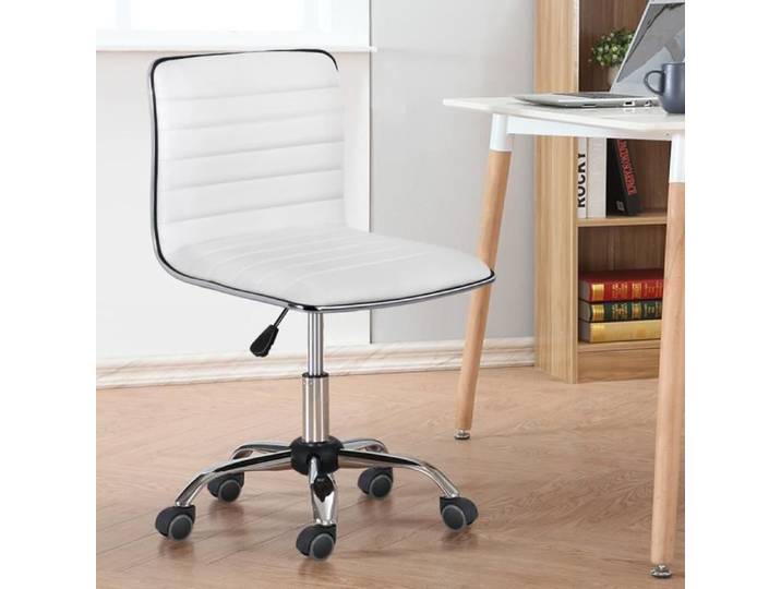 Chaise de Bureau - YAHEETECH - sans Accoudoir - Hauteur Réglable - Simili Cuir Blanc