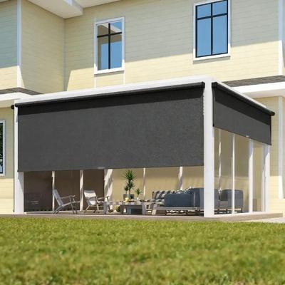 Royalcraft Outdoor Roller Shade 8'W x 8'L, 95% UV‑Block 420GSM Teslin PVC‑Polyester Fabric, Kid‑Safe Cordless Design for Patio Balcony