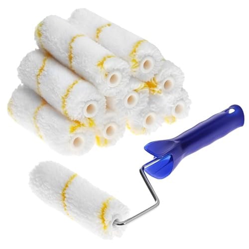QWORK Set van 10 Verfrollers met Gele Draad, 110 mm, met Ergonomische Handgreep