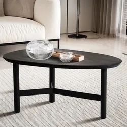 Couchtisch 80cm nierenförmig Massivholz schwarz Wohnzimmertisch Metallgestell