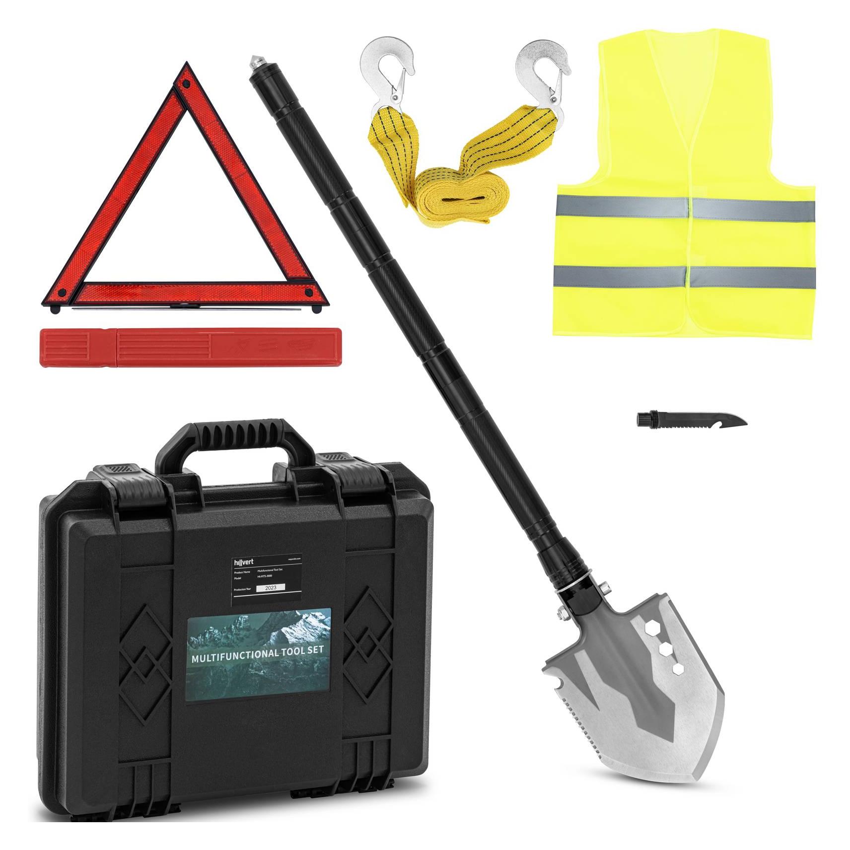 Hillvert Survival-Spaten Multifunktion-Schaufel mit Messer, Glasbrecher, Kompass und mehr (HI-MTS-2000)