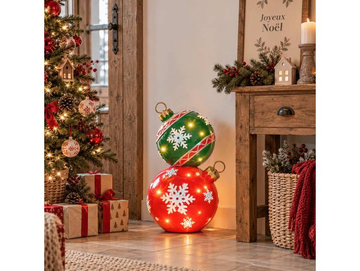Figurine de noël lumineuse en résine rouge 25x24x42 cm