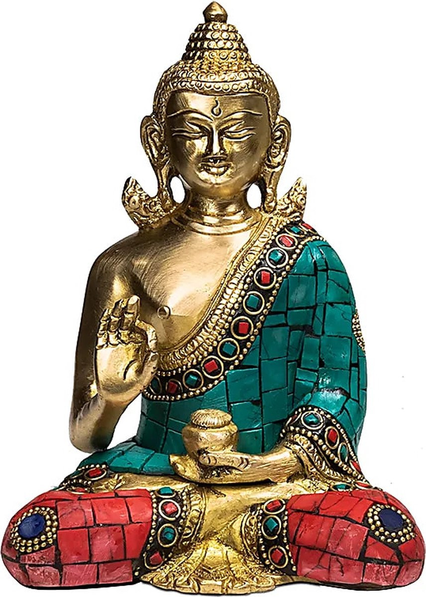 Boeddha Teaching met mozaïek decoratie - Goudkleurig - Polyresin
