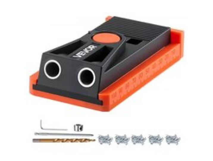 VEVOR Pocket Hole Jig Kit Taschenloch-Vorrichtungssatz 12,7-38,1 mm verstellbar, Vorrichtungs-Taschenlochsystem mit Stufenbohrer Sechskantschlüssel Bohrstoppring Vierkant-Antriebsbit Schrauben