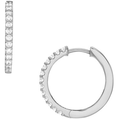 Paar Creolen FOSSIL "Schmuck Geschenk Metall Ohrringe ALL STACKED UP", silber (edelstahlfarben, kristallweiß, kristallweiß), Ohrringe, Damen, Metall, mit Glasstein