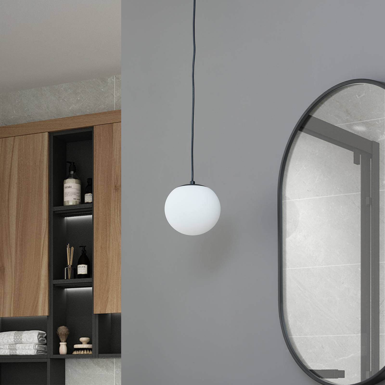 Glas Hängelampe Bidolo Lucande, dimmbar, weiß / opal, für Badezimmer, Glas, Pendelleuchte
