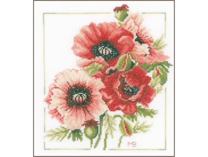 LANARTE Borduurpakket Kruissteek Schilderij ANEMOONBOEKET Handwerkpakket voor Wanddecoratie 25 x 25 cm Borduurwerk met Telpatroon DIY Kit Moderne Kruissteek Cadeau Knutselen Voor Volwassenen