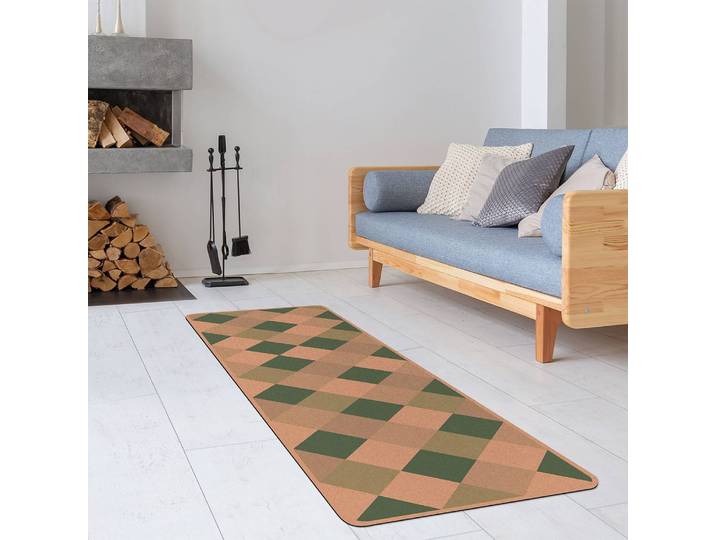 Läufer/Yogamatte gedrehtes Schachbrett 183 x 61cm Grün/Grün